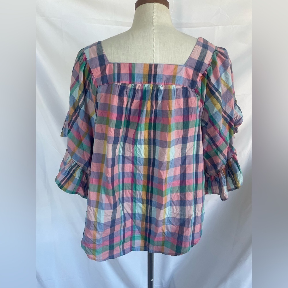 Plaid Multicolor Women's Top size 14W 0X Terra & Sky - Picture 2 of 8